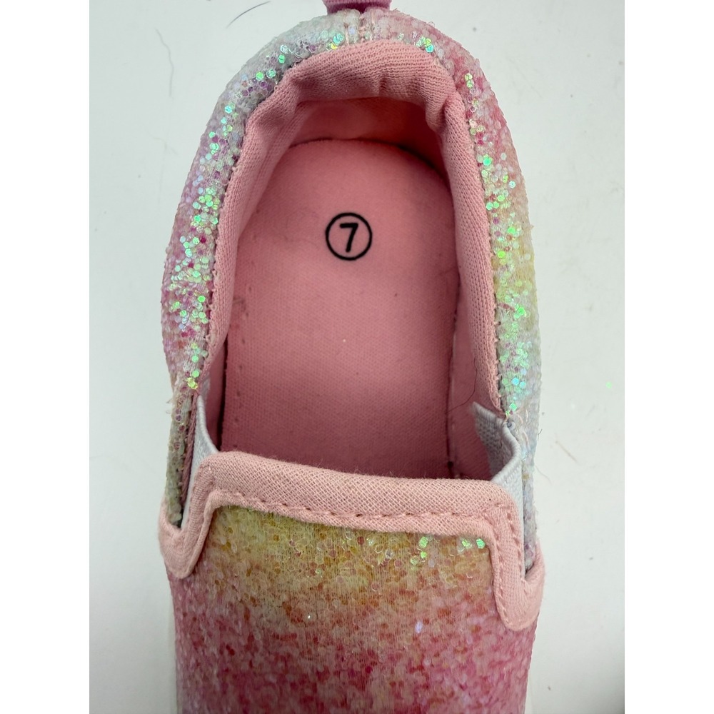 Unbranded Pink Rainbow Glitter Slip On Sneakers Toddler Sparkly | Girl's Size 7 - Picture 3 of 8